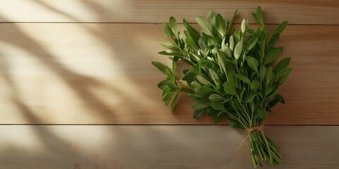 Obraz premium Food photography with herbs shot from above with sunlight on the surface