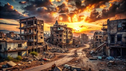 Fototapeta premium Urban Destruction: Captivating Images of Cities Affected by Rocket Missiles and Bombers for Urban Exploration