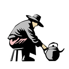 A farmer watering plants