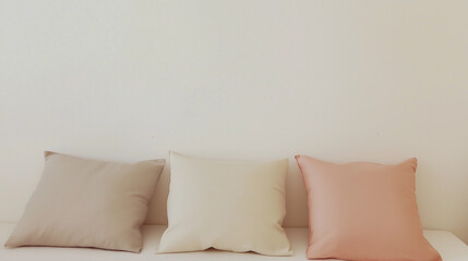 Naklejka premium a front view of three fabric cushions placed upright and spaced equally in the center of a white background