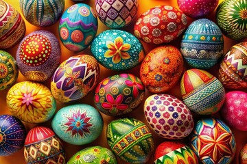 Fototapeta premium Vibrant Easter Eggs on a Bright Background for Festive Celebrations