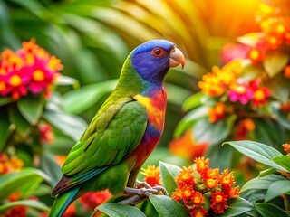 Vibrant Forbes Parrot Finch in Lush Tropical Habitat &ndash; Capturing Nature's Beauty and Diversity
