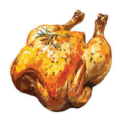 roasted chicken in watercolor illustration style, isolated vector on white background © aldo