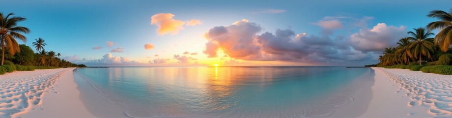 Obraz premium 360 degree Tropical Beach at Sunset, 360 degree photo. HDRI spherical panorama.