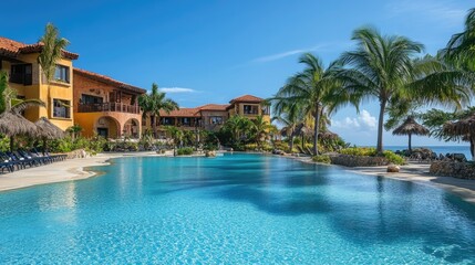 A luxurious pool at a tropical resort. Perfect for travel, vacation, and relaxation.