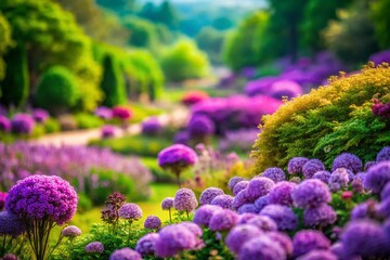 Obraz premium Vibrant Tilt-Shift Landscape of Purple and Green Nature Scene for Stock Photography