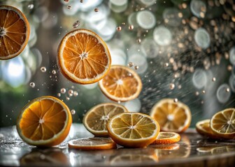 Vibrant Thin Slices of Oranges with Bokeh Effect on Transparent Background for Fresh Citrus Designs