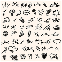 Set of black hand drawn anime manga With illustration style doodle and line art