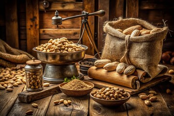Fototapeta premium Vintage Style Peanut Photography - Rustic and Nostalgic Images of Peanuts in Various Settings