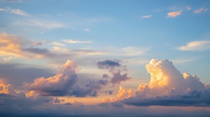 Naklejka premium sky with clouds, sky and clouds, scenic view of clouds in the sky, golden hour