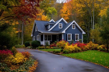 Cozy house surrounded by beautiful autumn nature