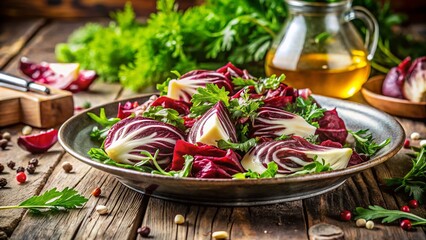 Vintage Style Winter Salad Featuring Treviso IGP Tardive Red Radicchio