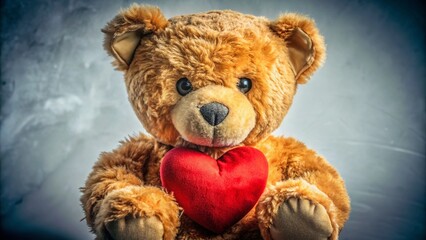 Vintage Teddy Bear with Heart - Adorable Plush Toy on White Background for Romantic Themes