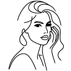 Silhouette sketch portrait of beautiful woman one line art vector design