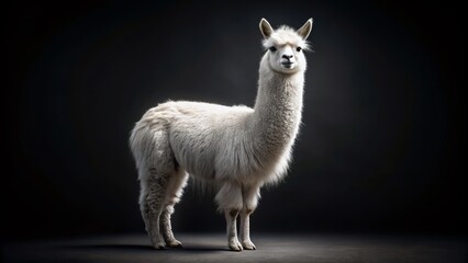 Obraz premium White Alpaca on Black Background - Stunning Aerial Photography