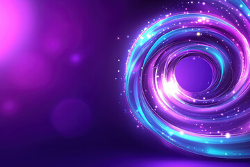 Colorful swirling lights in a vibrant purple background for artistic design