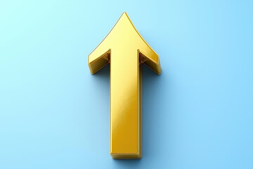 Shiny golden arrow pointing upwards against a soft blue background