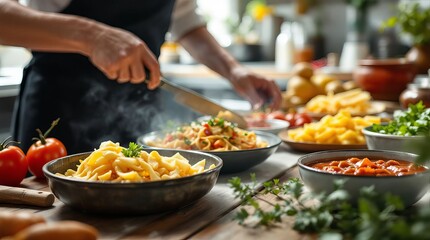 cooking in the kitchen, close up of a making delicious foods in the kitchen, food on the table