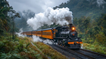 Fototapeta premium Through Time and Nature with a Steam Engine Journey Forward