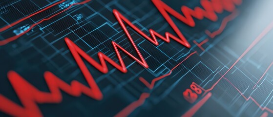 Fototapeta premium Red heartbeat graph on a digital background, illustrating health and technology concepts.