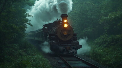 Fototapeta premium Through Time and Nature with a Steam Engine Journey Forward