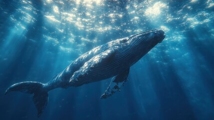 Fototapeta premium Humpback Whale Gracefully Swimming in the Ocean