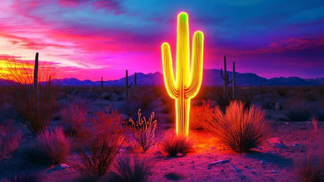 Neon Cactus in the Desert