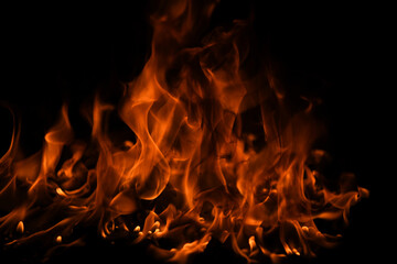 Fire flame burning and fire glowing on black background.