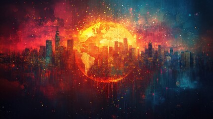 Burning Cityscape with Global Sun