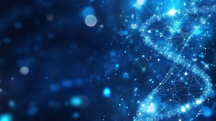 Obraz premium Abstract representation of DNA strands with a blue, glowing background.