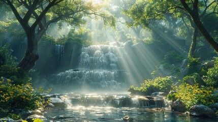 Serene Waterfall in the Forest