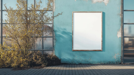 Blank Poster on Textured Wall with Tree Shadows

