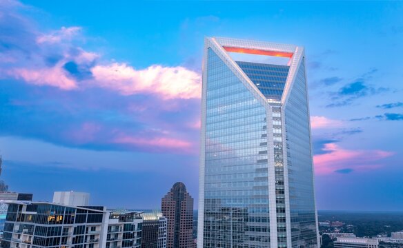 Duke Energy Center and skyscrapers in downtown Charlotte, North Carolina, United States. 10 August 2024