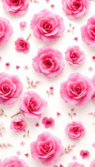 Watercolor seamless pattern with pink elements. Wedding background. Watercolor texture isolated with white highlights, png