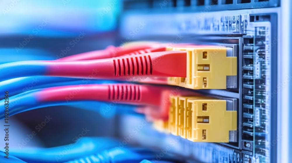 Poster Close-up of Network Cables Plugged into a Server Rack