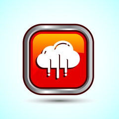 Cloud Icon Design Illustration, Weather Icon Sign, Orange Color Square Button Design