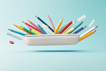 Fototapeta premium Colorful Pencils Exploding from a Pencil Case