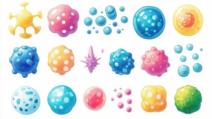 Playful Rubber Cell Membrane Divider Icons - Low Poly Minimalist Clipart Sprite Sheet for Website Design