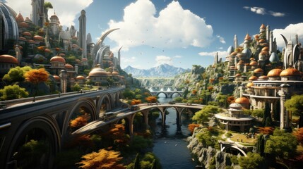 Fantasy Cityscape with Bridges and River