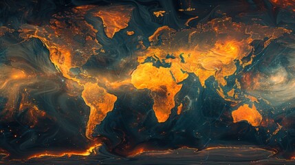 World Map Art -  Connections and Global Interconnectivity