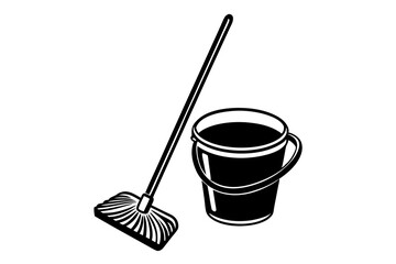 Bucket with cleaning mop vector art illustration