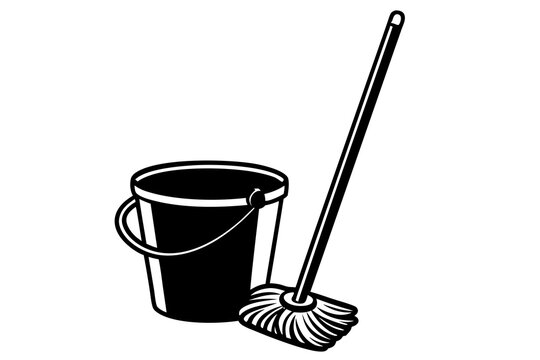 black bucket and mop cleaning tools clip art preview