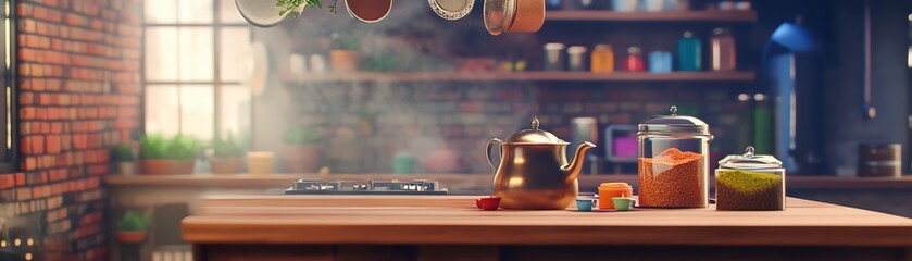 Kitchen counter with tea pot
