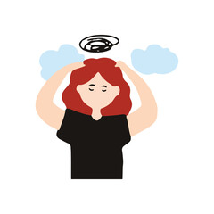 woman depression character illustration design. sad, anxiety, ilness, alone. sad woman character illustration design. Women with mental health problems. Stress and loneliness. Vector illustration.