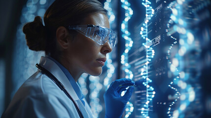 Innovative scientist analyzing data with advanced technology and focus