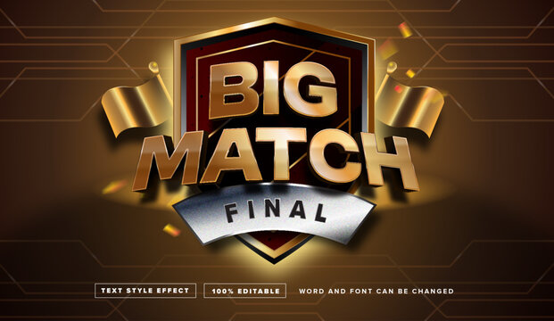 Golden big match final with golden shield and flag text effect editable