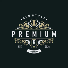 luxury simple line ornament decoration logo design with vintage retro illustration templet