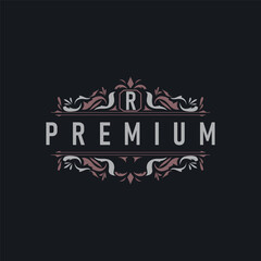 luxury simple line ornament decoration logo design with vintage retro illustration templet