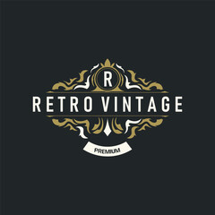 luxury simple line ornament decoration logo design with vintage retro illustration templet