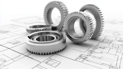 Metal Gears on Architectural Blueprint